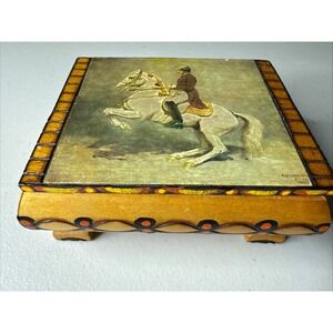Austrian Music Box Blue Danube  Waltz Wooden Design 5" x 4" Works Perfect EUC